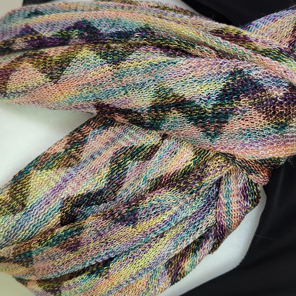 Chevron Zig Zag Fringe Soft Scarf Yellow Purple Multi - Picture 6 of 10